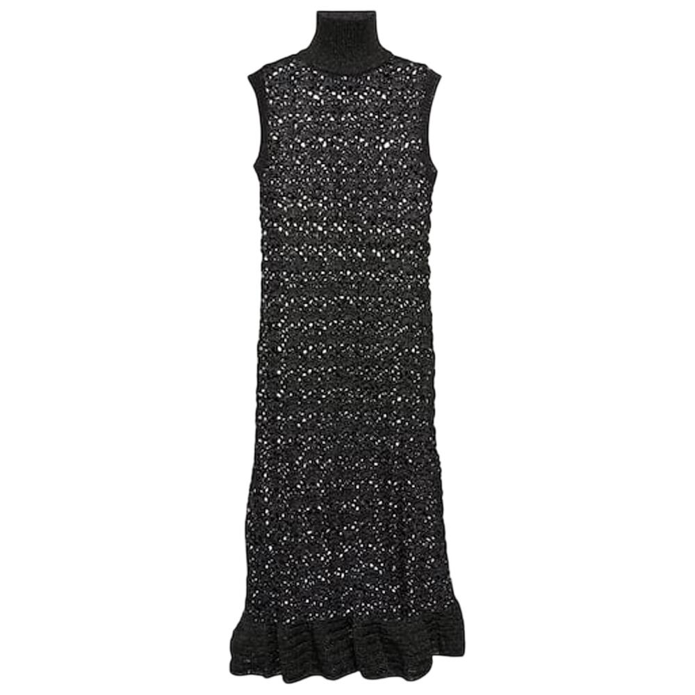 Ganni Metallic Black Turtleneck Midi Size XXS Dress